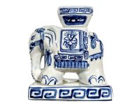 Vintage French Small Ceramic Pot Stand Plinth Rest Blue White Vase Pot Dry Flowers Decor c1970-80's