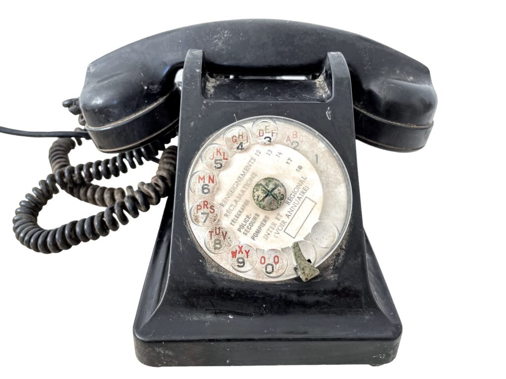 Vintage French Property of the State Black Bakelite Round Dial Telephone Phone circa 1950’s