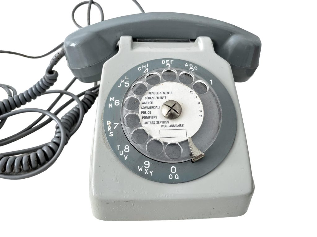 Vintage French Grey Round Dial Traditionally Shaped Old Style Telephone Phone circa 1980's