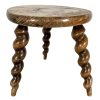 Vintage French Spiral Stool Chair Seat Wooden Wood Milking Kitchen Table Farm Round Seat Plant Rest Stand Plinth Tabouret c1970-80's