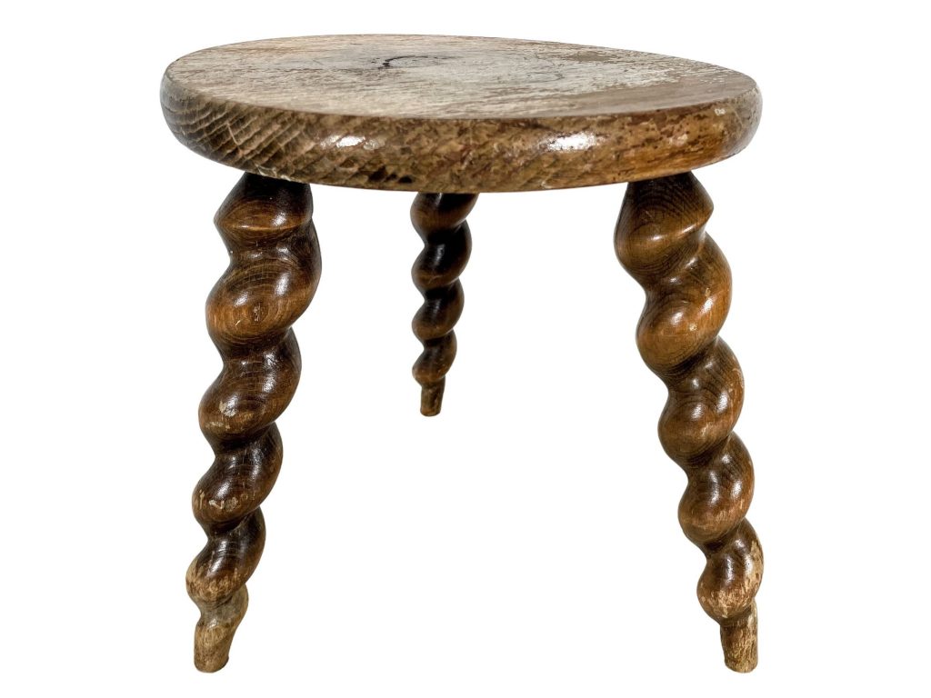Vintage French Spiral Stool Chair Seat Wooden Wood Milking Kitchen Table Farm Round Seat Plant Rest Stand Plinth Tabouret c1970-80's