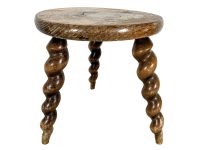 Vintage French Spiral Stool Chair Seat Wooden Wood Milking Kitchen Table Farm Round Seat Plant Rest Stand Plinth Tabouret c1970-80's