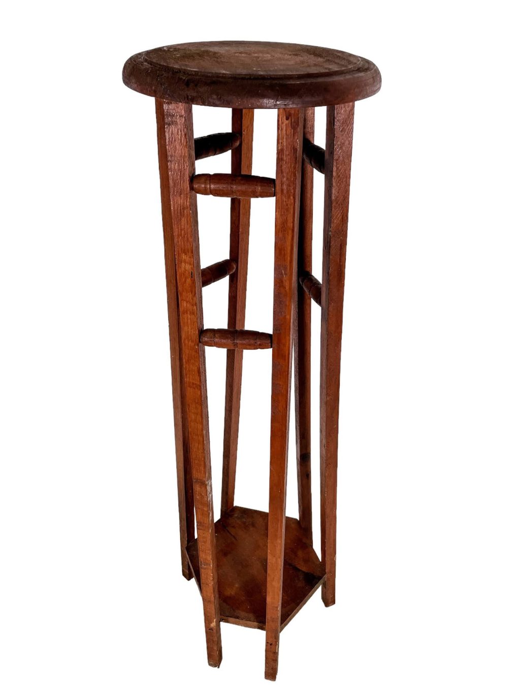 Vintage French Tall Double Plant Stand Plinth Table Wooden Side Flower Pot Ornament Display Shelf Prop Design Tabouret c1960-70's