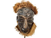 Vintage African Grass Decor Penbe Wooden Bust Mask Wall Decor Carved Statue Carving Sculpture Wood Tribal Art c1980's