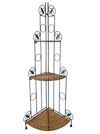 Vintage French Rattan Metal Three Tier Shelf Foldable Folding Shelf Shelving Shabby Chic Worn Conservatory c1980-90's