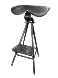 Vintage French Hand Made Adult Metal Welded Tall Industrial Bar Stool Chair Stand Display Rest Plinth Seating Tractor Seat c1950-90's