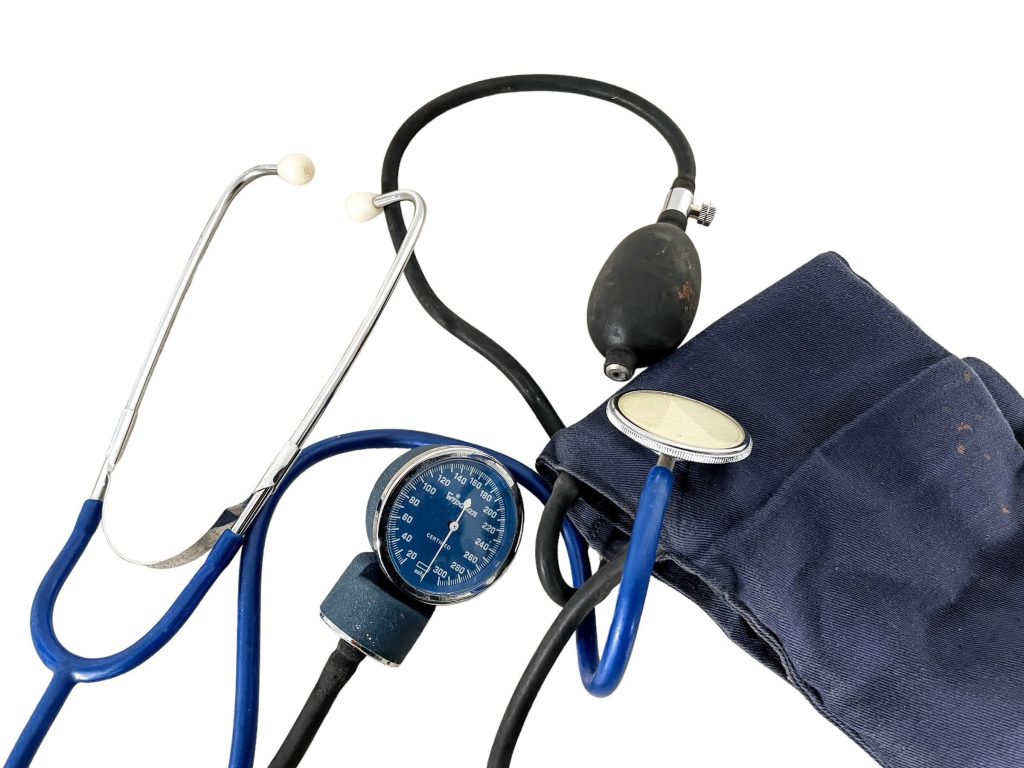 Vintage Japanese Blood Pressure Gauge Monitor Stethoscope Medical Instrument Doctor circa 1980’s