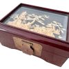 Antique Chinese Fine Cork Carving Decorated Storage Box Display Wooden Wood Desk Tidy Organiser Jewellery circa 1980-90's