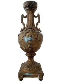 Antique French Base Metal Bronzed Black Lion Lady Decorative Ornament Display Mantlepiece Decorative Tarnish Patina c1910’s
