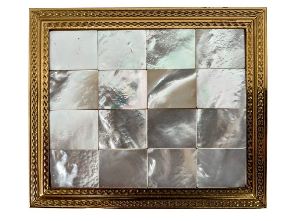 Vintage French Powder Compact Case With Mother Of Pearl Decorated Lid Make Up Storage c1970-80's