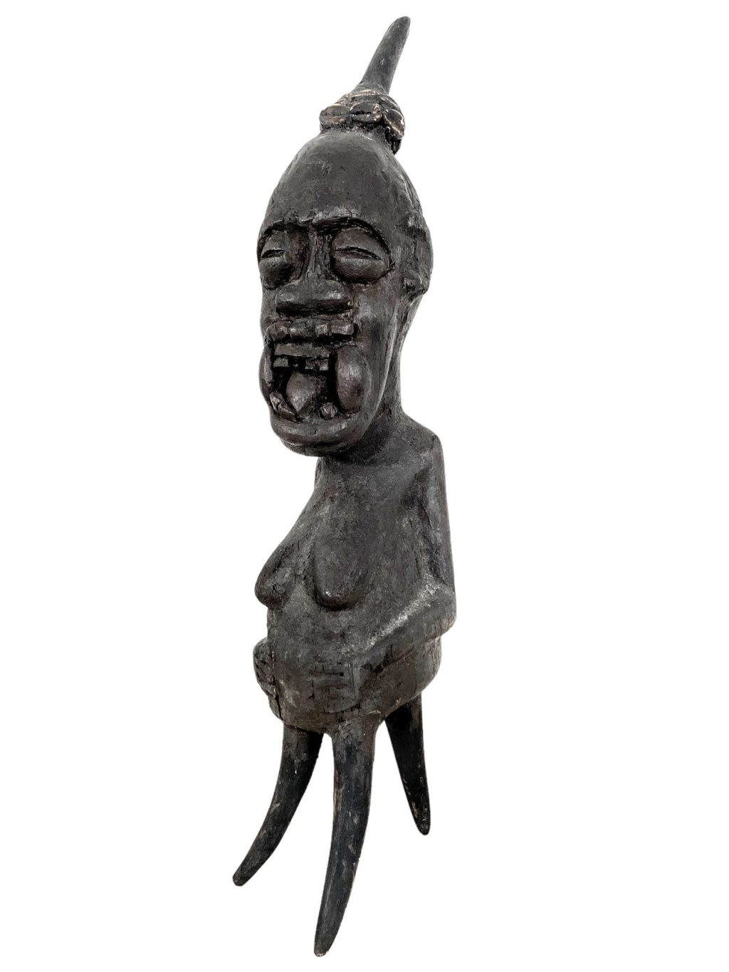 Vintage African Songye Goolled Nkisi Power Figurine Wooden Decor Carved Statue Carving Sculpture Wood Tribal Art c1980’s