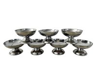 Vintage French Silver Steel Metal Small Ice Cream Sweet Pudding Cup Bowls Dishes Set Of Seven circa c1970-80's