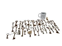 Alternative view of Antique Vintage Keys French Rusty Iron Key Mixed Collection Job Lot Doors Cupboard Drawer Rusty Door Lock c1880-1960's