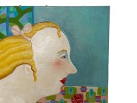Alternative view of Vintage French Love Yourself Large Blonde Nude Oil On Canvas Painting Wall Decor By K Margaritis circa 2000