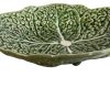 Vintage Portugese Green Cabbage Leaf Design Large Bowl Dish Platter Plate Ceramic Catch-All Trinket Fruit Serving circa 1960-70's