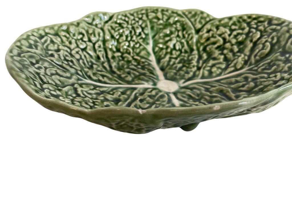 Vintage Portugese Green Cabbage Leaf Design Large Bowl Dish Platter Plate Ceramic Catch-All Trinket Fruit Serving circa 1960-70’s