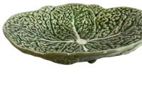 Vintage Portugese Green Cabbage Leaf Design Large Bowl Dish Platter Plate Ceramic Catch-All Trinket Fruit Serving circa 1960-70's