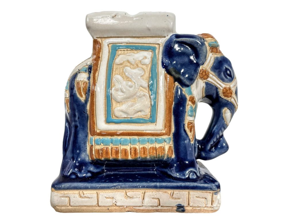Vintage French Small Ceramic Pot Stand Plinth Rest Blue White Vase Pot Trinket Dish Ashtray Decor c1960-70's