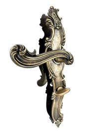 Vintage Portugese Ornate Faux Bronze Look Metal Door Handle Key Hole Plate Cover Keyhole Gold Furniture Decoration c1990’s 3