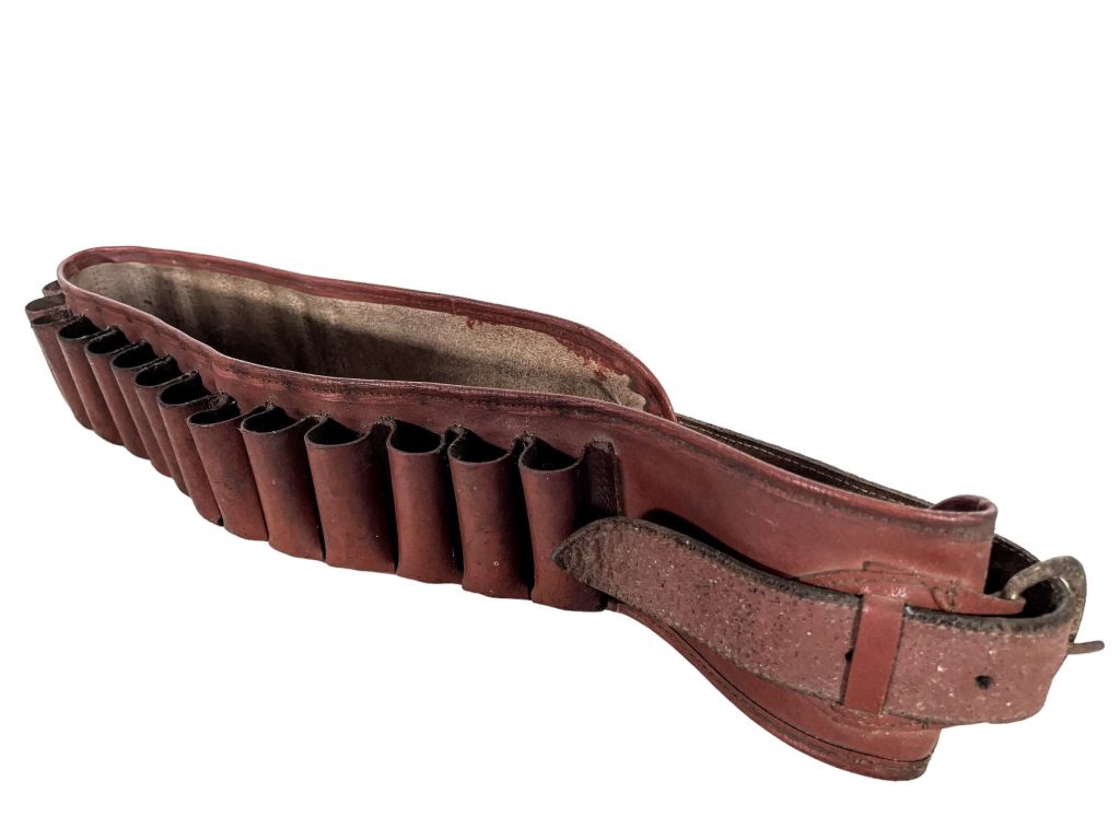 Vintage French Leather Hide Hunting Shooting Shotgun Shell Belt Holder Shoulder Strap circa 1970-80’s