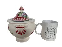 Alternative view of Antique German Ostfriesisch Sugar Bowl Ceramic Pot Container Storage Hand Painted Red Flowers c1900-10's