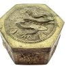 Vintage Chinese Worn Silver Plated Brass Metal Hexagon Dragon Jar Pot Box Container Storage Display Mantlepiece Vase circa 1940-50's
