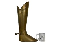 Alternative view of Vintage French Brass Armour Boot With Spur Metal Umbrella Walking Stick Stand Storage Pot Container Hallway Entryway c1960-70's