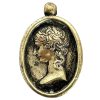 Antique French Brass Necklace Amulet Figurine Ladies Head Cameo Jewellery Jewelry c1910's