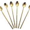 Vintage French Long Cocktail Spoon Set Six 6 Spoons Gold Coloured Plated circa 1970-80's