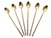 Vintage French Long Cocktail Spoon Set Six 6 Spoons Gold Coloured Plated circa 1970-80's