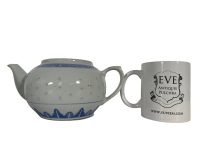 Alternative view of Vintage Chinese Tea Pot Teapot White Blue Rice Grain Pattern Asian Ceramic Ornament Serving Time Display circa 1970-80's
