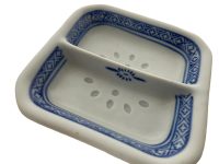 Alternative view of Vintage Chinese Dipping Dish Saucer White Blue Rice Grain Pattern Asian Ceramic Ornament Serving Time Display circa 1970-80's