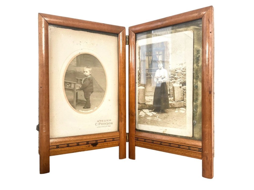 Vintage French Wooden Double Photo Frame Holder Frame Document Presentation Decor Display c1920-30’s