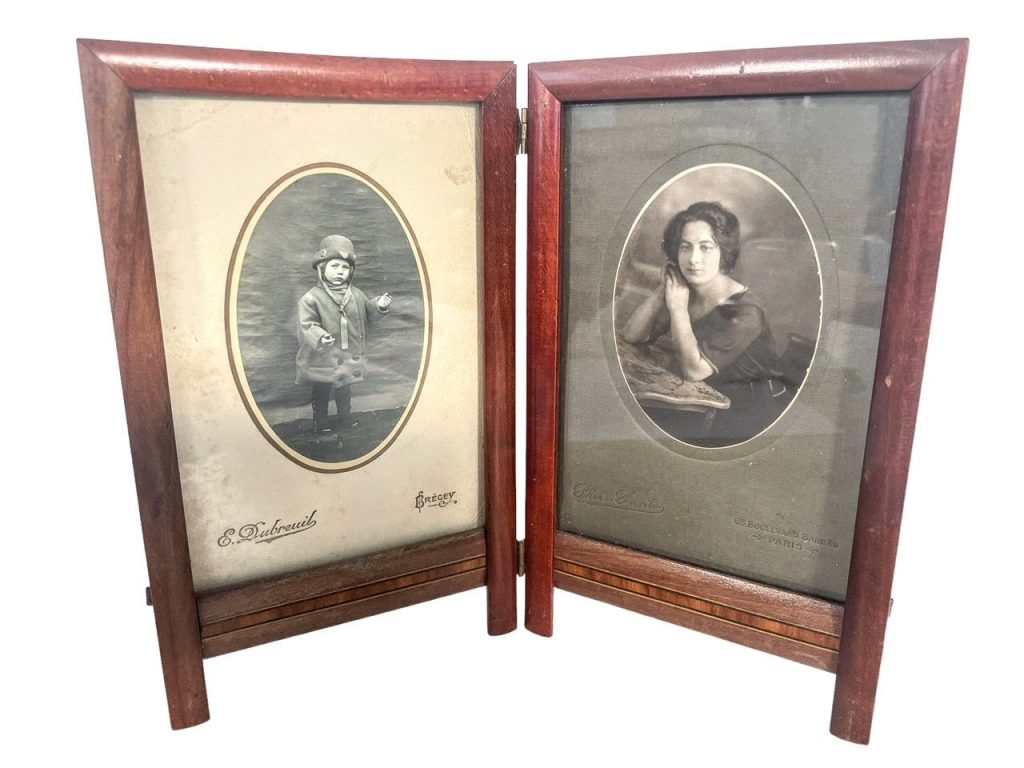 Vintage French Wooden Double Photo Frame Holder Frame Document Presentation Decor Display c1920-30’s