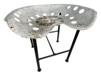 Vintage French Tractor Machinery White Seat Metal Stool Industrial Agricultural Salvage Refurbish Rusty Old Tabouret c1970-80's