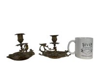 Alternative view of Antique French Pair Of Brass Handled Portable Chamber Candle Candlestick Lighting Decor Carrying Carry Display c1910's