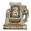 Vintage French Ceramic Elephant Pot Stand Plinth Rest Beige Blue Brown Vase Pot Ornament Stand Decor c1970-80's