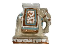 Vintage French Ceramic Elephant Pot Stand Plinth Rest Beige Blue Brown Vase Pot Ornament Stand Decor c1970-80's