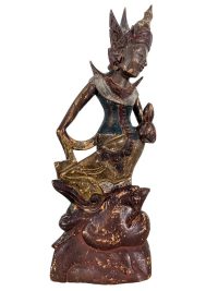Vintage Thai Dancer Carved Wood Lady Girl Female Figurine Oriental Statue Ornament c1970-80's