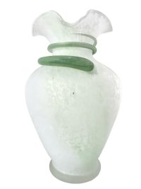 Vintage French Twirly Speckled Green White Glass Milky Pot Vase Container Storage Display Prop c1960-70's