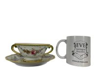 Alternative view of Antique French Lille Gold White Red Double Handled Ceramic Cup Saucer Tea Coffee Drinking circa 1760's