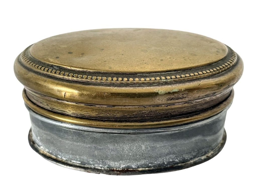 Antique French Brass Metal Small Lidded Medicine Presentation Box Case Jewellery Trinket Dish Pot Pill c1910’s