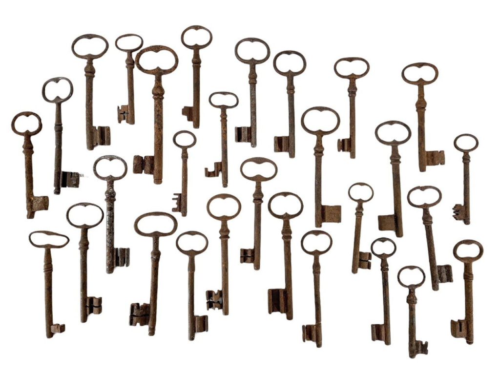 Antique Vintage Keys French Rusty Iron Key Mixed Collection Job Lot Doors Cupboard Drawer Rusty Door Lock c1880-1940’s