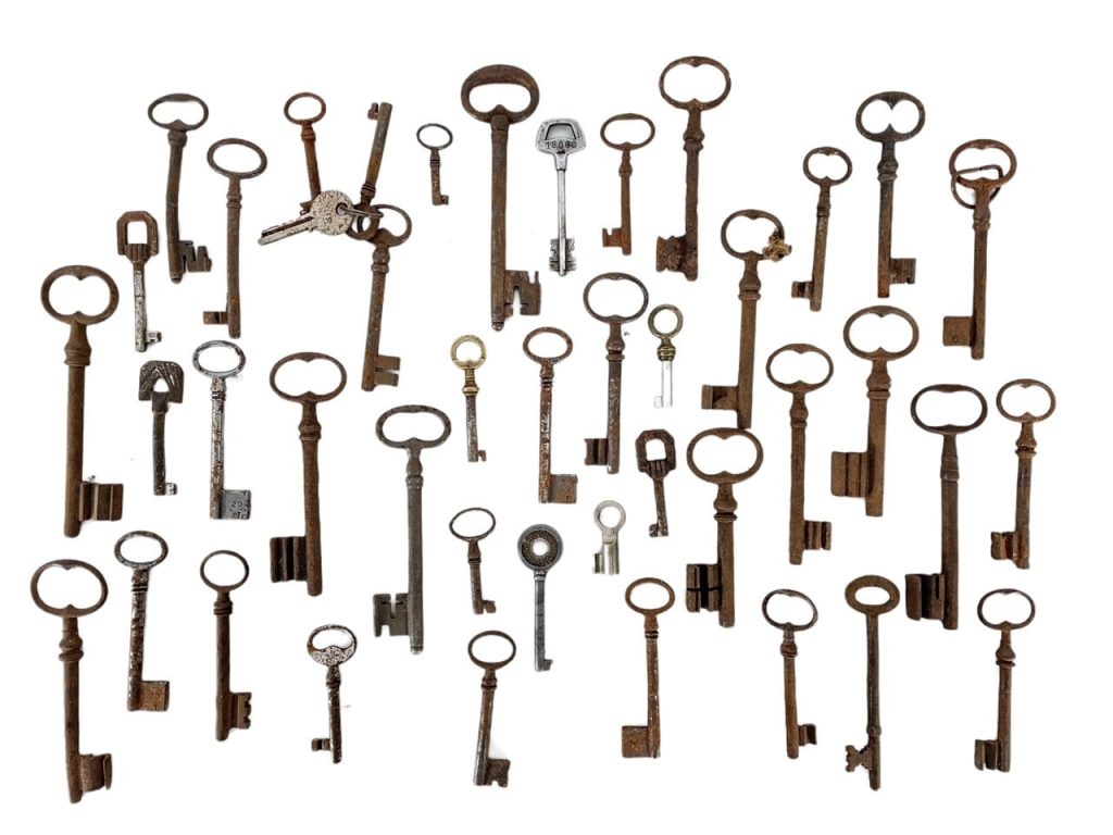 Antique Vintage Keys French Rusty Iron Key Mixed Collection Job Lot Doors Cupboard Drawer Rusty Door Lock c1880-1960’s