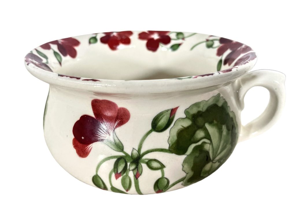 Vintage English Geranium Design Ceramic Pot Cup White Red Ceramic Ornament Serving Display Transferware c1970’s