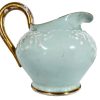 Antique French Mint Green Gold Ceramic Creamer Jug Pitcher Pot Ceramic Ornament Serving Display c1910-20's