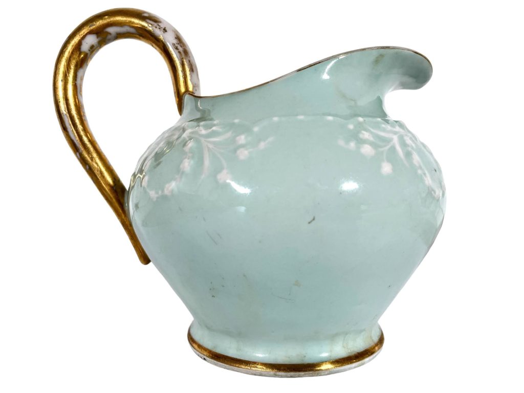 Antique French Mint Green Gold Ceramic Creamer Jug Pitcher Pot Ceramic Ornament Serving Display c1910-20’s