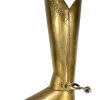 Vintage French Brass Armour Boot With Spur Metal Umbrella Walking Stick Stand Storage Pot Container Hallway Entryway c1960-70's
