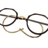 Antique French Gold Plated Horn Rimmed Metal Stamped Reading Prescription Glasses Spectacles Optical Aids circa 1910-20's