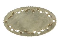 Alternative view of Antique Chinese INDIVIDUAL Mother Of Pearl Lattice Edged Oval Gaming Chip Counter Token Engraved Chips Card Game Tokens c1850s